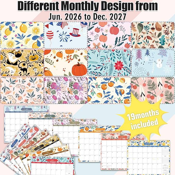 GuassLee Wall Calendar 2026-2027, School Year Calendar from Jun. 2026 to Dec. 2027, 19-Month Paper Wall Calendar with To-Do List and Notes for Office School Home Teacher Planning, 14” x 11.5”