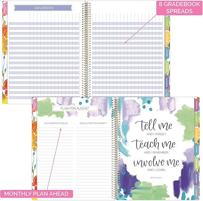 bloom daily planners New Undated Academic Year Teacher Planner & Calendar with Frosted Protective Cover - 7 Period Lesson Plan Organizer Book (9" x 11") - Teacher with a Plan