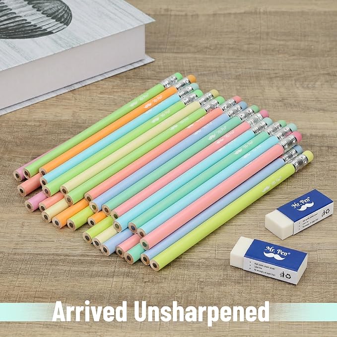 Mr. Pen- Jumbo Pencils, 60 pcs, Preschool Pencils, Large Pencil, Pastel Barrels and Black 2 HB Graphite Cores, Smooth Lead, Latex-Free Eraser Top with Metal Ferrule