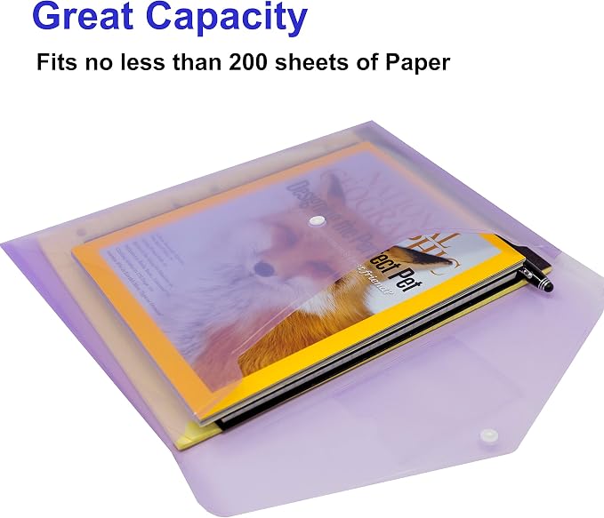 Youngever 21 Pack Plastic Envelopes Poly Envelopes, Clear Document Folders, US Letter A4 Size File Envelopes with Label Pocket Snap Button, for School Home Work Office Organization, 7 Assorted Colors
