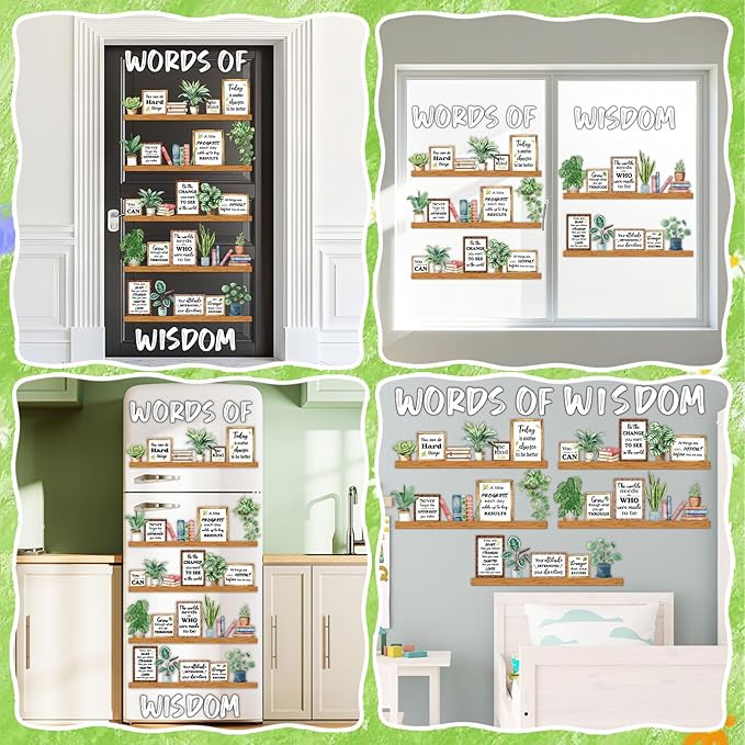 Greenery Words of Wisdom Bulletin Board Classroom Decoration Spring Plant Themed Paper Cutouts Plants Motivational Door Wall Stickers for Classroom Wall Window Educational Learning Activities