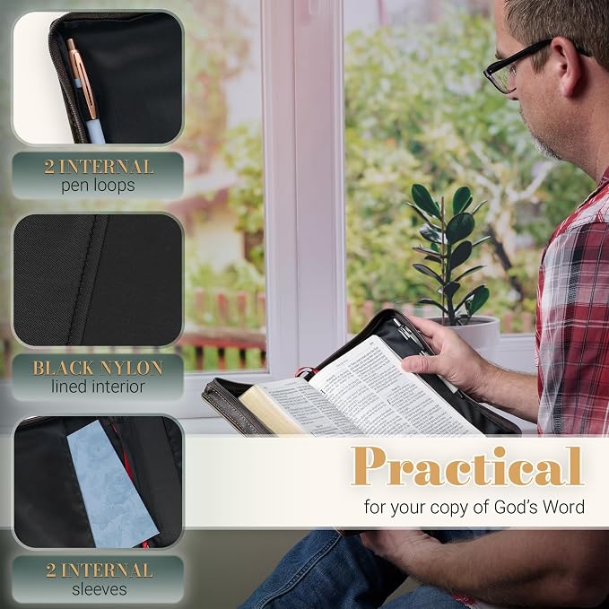 Christian Art Gifts Premium Vegan Leather Inspirational Bible Cover for Men & Women: Know the Plans Debossed Encouraging Scripture, Easy Carry Handle Zippered Case, Pen Loops, Pockets, Brown, Large