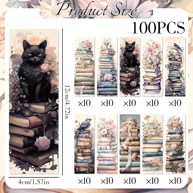 Vintage Bookmarks Bulk Gifts - 100 Pcs Cute Cats Paper Bookmark for Women Girls Students Book Lovers Flower Page Marks School Classroom Reading Accessories Bookish Gift for Birthday Graduation