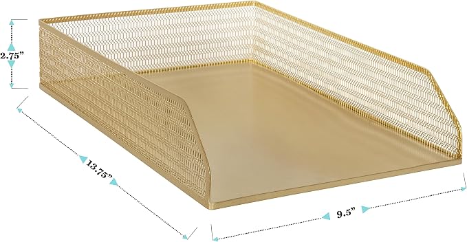 Martha Stewart Ryder 2 Pack Gold Mesh Metal Paper Letter Inbox Tray Desktop Organizer