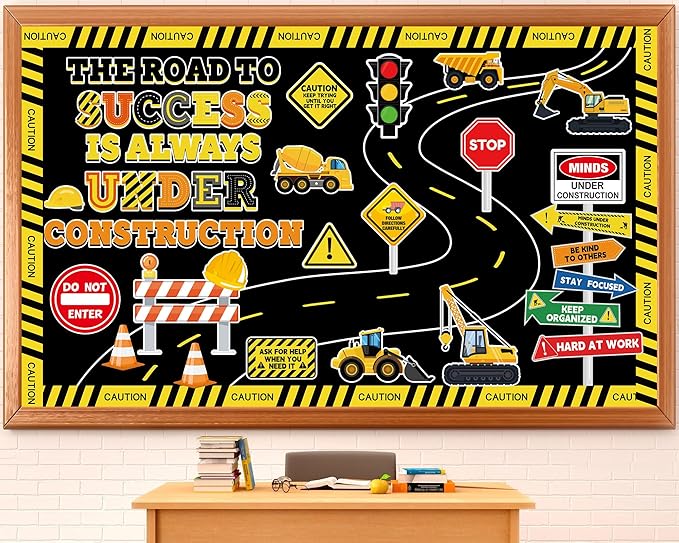 Construction Bulletin Board Decorations Road to Success Cutouts Construction Positive Sign Classroom Decor Traffic Inspirational Bulletin Board for Classroom Chalkboard Back to School Supplies