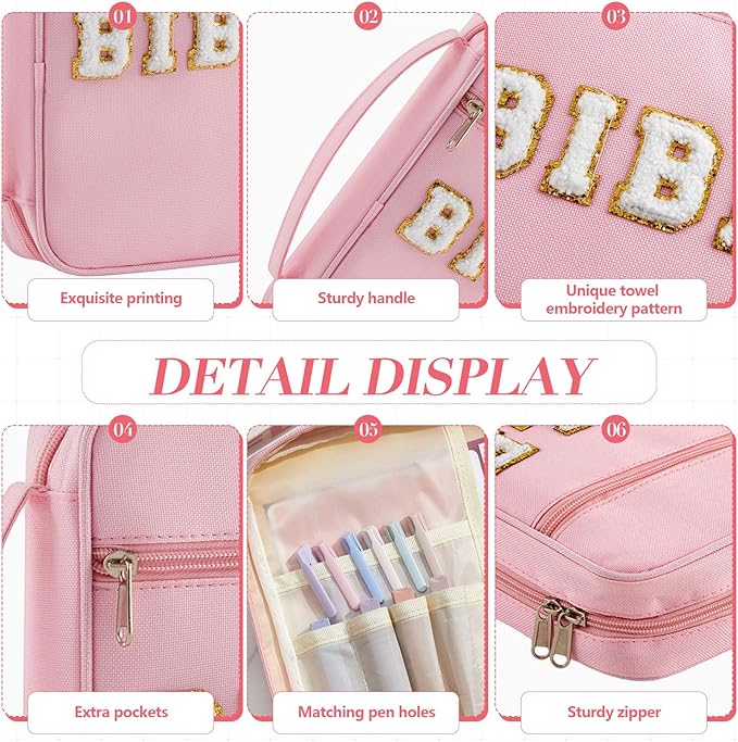 Sinload 24 Pcs Bible Cover Case for Women, Bible Study Supplies, Large Chenille Letter Pink Carrying Tote Bag with Handle Easter Christian Gifts Party Favor