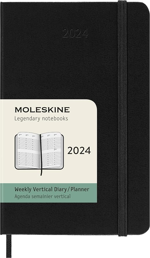 Moleskine 2024 Vertical Weekly Planner, 12M, Pocket, Black, Hard Cover (3.5 x 5.5)