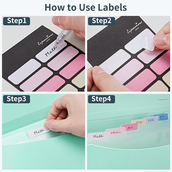 JARLINK 7 Pockets Expanding File Folder, A4 Size Accordion File Folders with 12 Labels, Cute Paper Organizer, Portable Document Organizer for Home College School Office Supplies, Macaron Blue