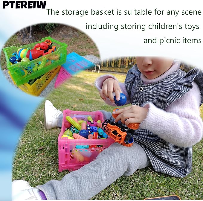 Mid Size Pastel Plastic Storage Crates and Baskets, Collapsible Crates for Organizing, 4L SpaceSaving Bins for Classroom, Kitchen, Office, Bedroom,Desk Organizer. (Pink)
