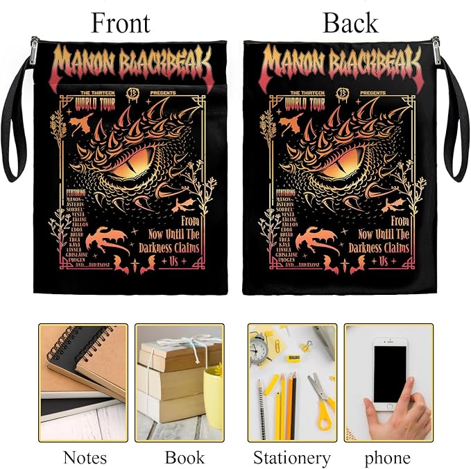 Book Cover Dragon Ridder Inspired Gift, Dragon Merch Pattern Reusable Book Pouch, BASGIATH WAR COLLEGA Book Sleeve for Book Lovers (Black-Dragon, Large)