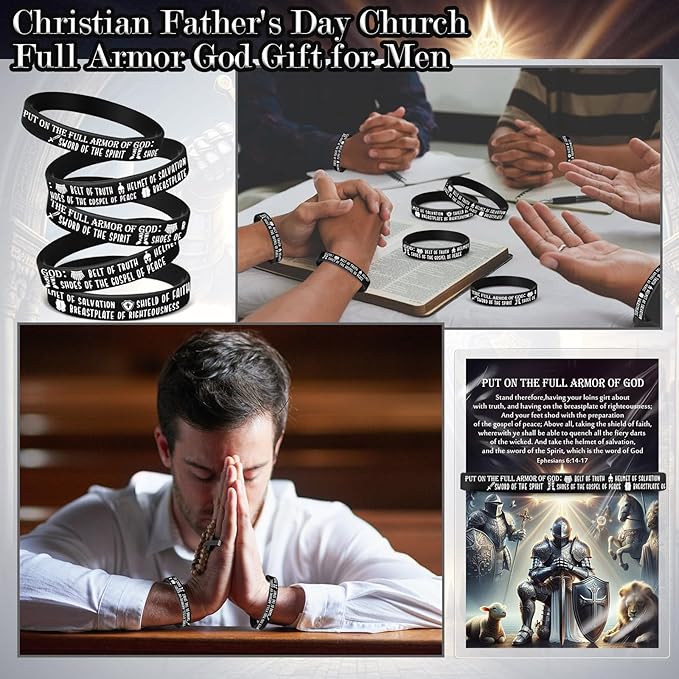 Wavwavw 60 Sets Put on The Full Armor of God Gifts Bulk Christian Pastor Bible Verse Wristband Bracelets Bookmarks Templar Knight Religious Supplies for Sunday School (Black)