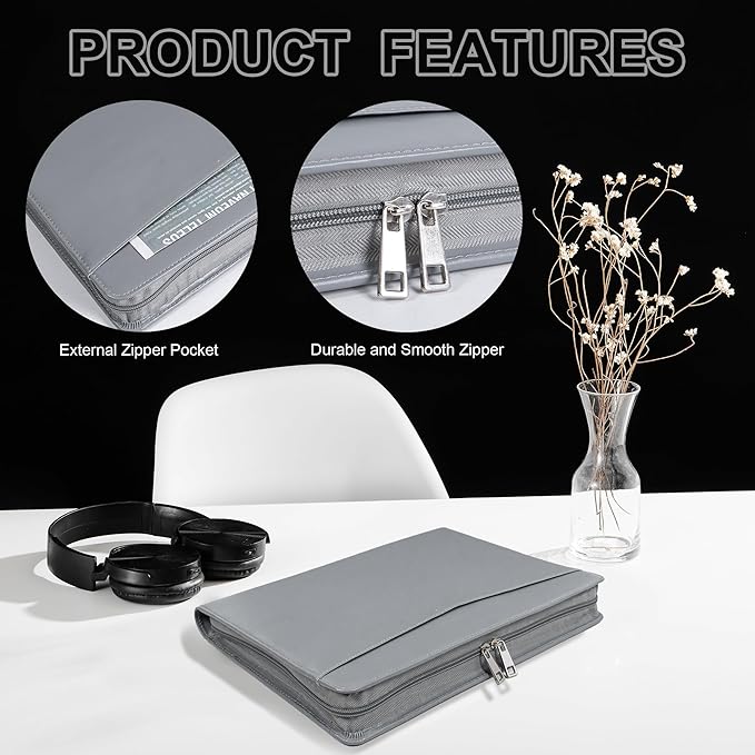 Personalized Leather Portfolio with Zipper, Professional Business Padfolio with A4/US Letter Writing Pad Holder for Interview, Resume Folder for Men and Women, Gray