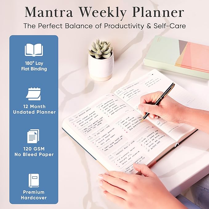 2026 Planner, Daily Journal & Gratitude Journal All-In-One with To Do List, Self Care Prompts & Habit Tracker - 7 x 10 - Blue