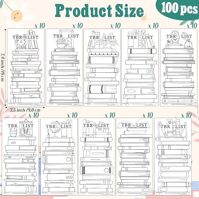COcnny Reading Tracker Log Bookmarks - 100pcs Read List Book Mark for Reading Lovers, Color Your Own Timer Bookmark Bulk, Cute Bookish Items Study Records Tracker for Teacher Student Classroom Library