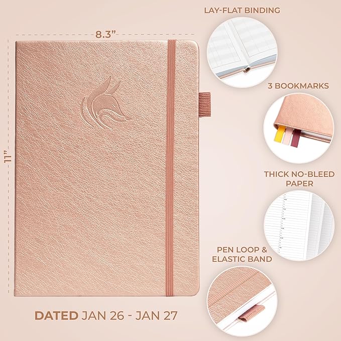 Clever Fox Appointment Book Dated Jan 2026-Jan 2027 – Hourly Schedule Planner with 15-Minute Increments – Time Box Planner for Daily Work & To-Dos – Hardcover, 8.3x11″ (Rose Gold)