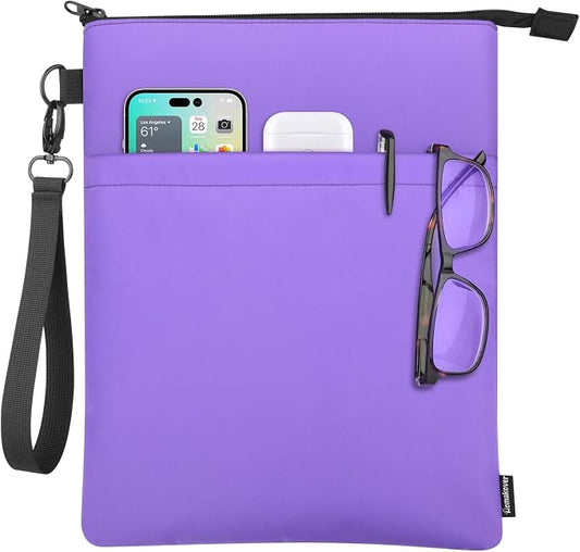 Book Sleeves with Zipper, Travel Book Protector Pouch for Paperbacks & Hardcover Books, Book Covers Bags Carry Case/Front Pocket & Handle Strap for Book Lovers Mother's Day Readers (Purple, 1 Pc)