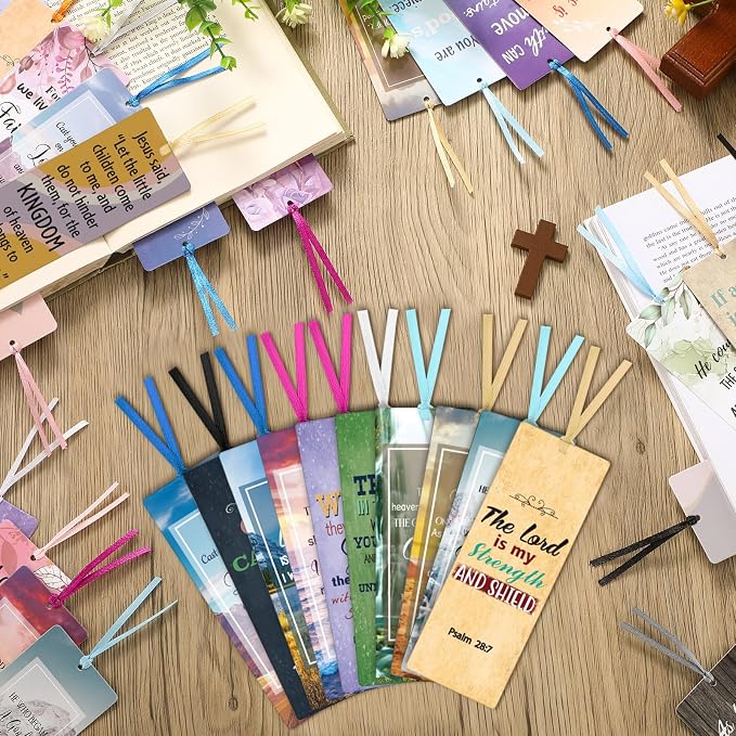 Chinco 120 Pack Christian Bookmarks Bible Verse Bookmarks with Scripture Religious Inspirational Quotes Bible Cards Easter Sunday School Gifts Church Supplies(Mixed Style)
