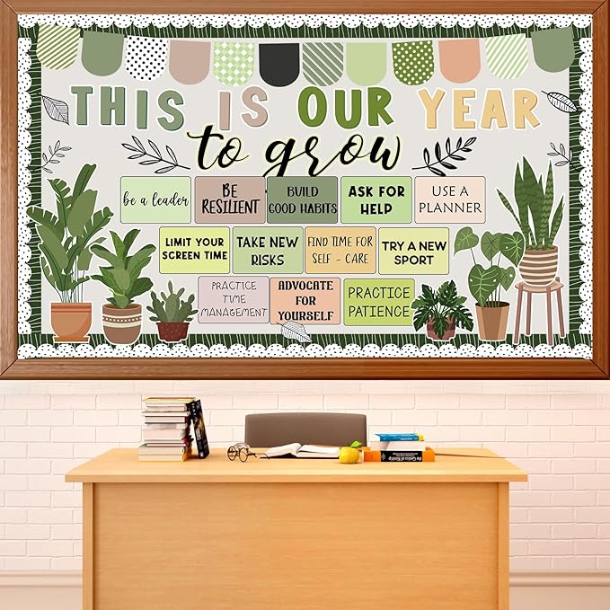 gisgfim This is Your Year Bulletin Board Decorations Greenery Plant Paper Cutouts Eucalyptus Inspirational Bulletin Board Set for Welcome Back to School Nursery Chalkboard Door Wall Decor Supplies