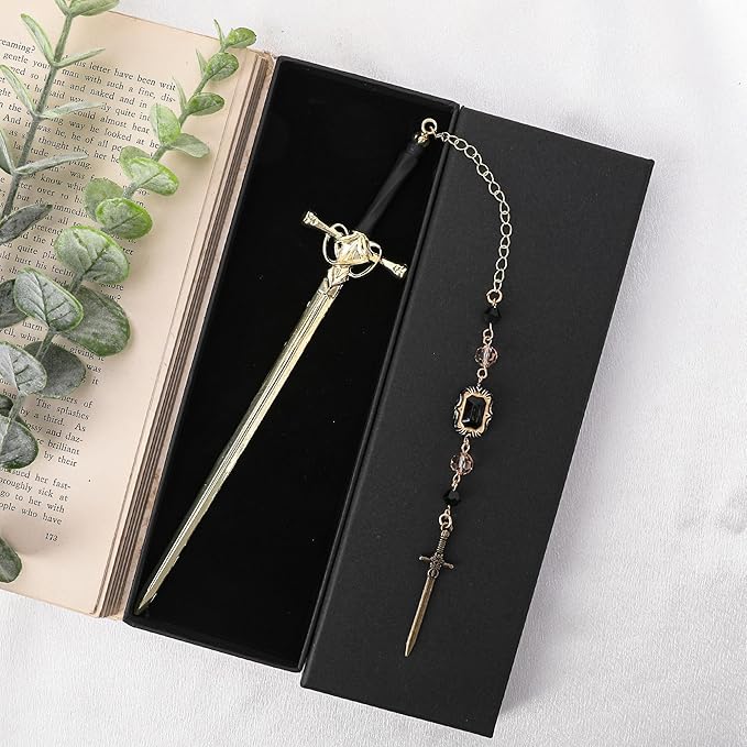 Antique Charms Sword Bookmark - Vintage Metal Book Marks for Men Women Students Teachers Reader Cool Page Mark with Crystal Beads Swords Charm Reading Lovers Birthday Gifts School Accessories