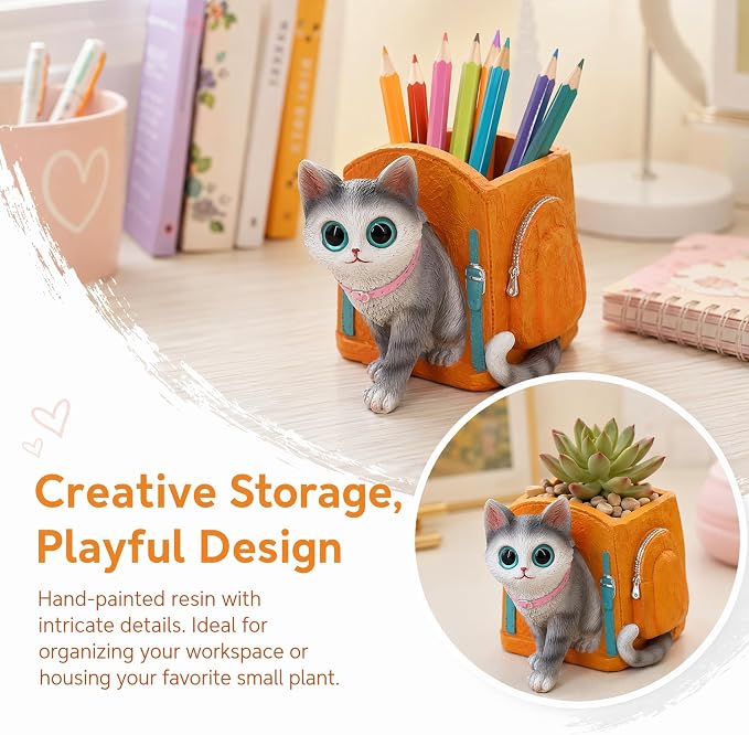 Cute Lucky Cat Pen Holder for Desk, 2026 New Cat Pencil Holder, Cat Lover Gifts for Women, Cat Desk Accessories Decor for Home Office School, Gifts for Cat Lovers