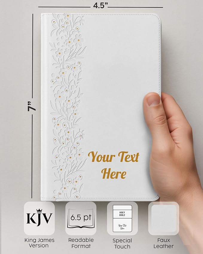 Printualist Personalized Bride’s Bible with Custom Photo and Text, White, KJV, King James Version, Red Letter Edition, Comfort Print, Faux Leather