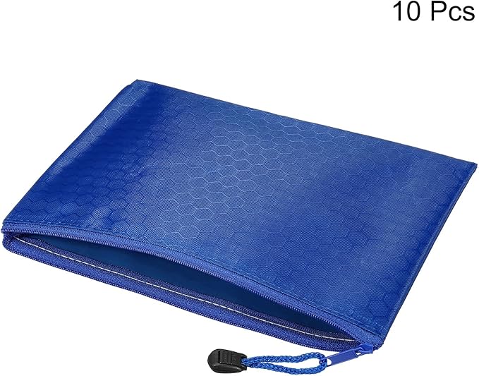 PATIKIL Waterproof Zipper File Bags, 10 Pack A5 Size Document Pocket Storage Organizer Pouch for Travel Office Supply, Blue