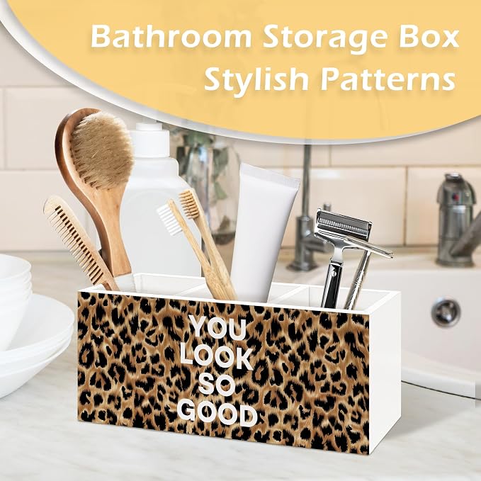 Inspirational Leopard Print Pen Pencil Holder, Cheetah Desk Accessories, Trendy Leopard Print You Look So Good Wooden Pen Pencil Organizer for Y2k Room Dorm Desk Decor