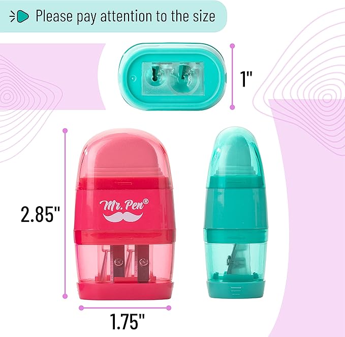 Mr. Pen- Pencil Sharpener & Eraser, 4 Pack, 2-in-1 Manual Sharpeners with Canister, 2 Sharpening Holes for Standard & Jumbo Pencils, Colorful Dual Hole Design for School, Office, Home, Kids