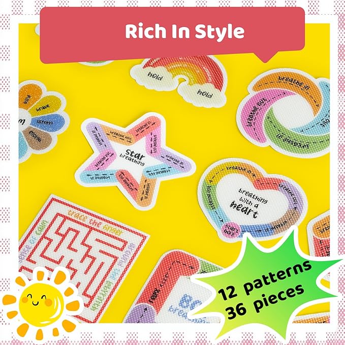 36 PCS Sensory Stickers Calm Strips, 2 Textures Anxiety Relief Items Mental Health Stickers Stress Relief Gifts Mindfulness Breathing Fidgets for Classroom Desk School Office Counselor