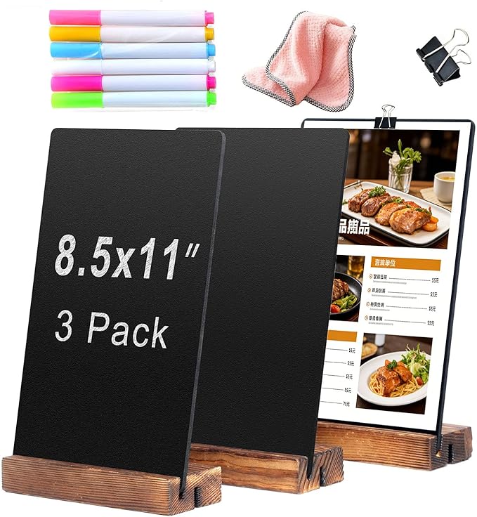 3 Pack 8.7x12 in Desktop Small Chalkboard Sign with Wood Base