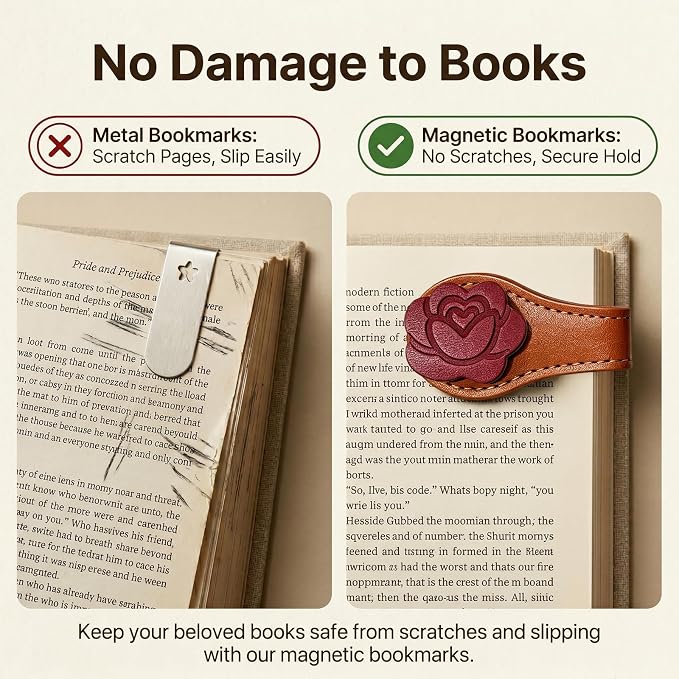 Gifts for Women Cute Flower Leather Magnetic Bookmarks for Women Vintage Book Marks for Reading Small Birthday Teacher Bookish Reading Book Lovers Gifts for Women Office Planner Book Accessories Clip
