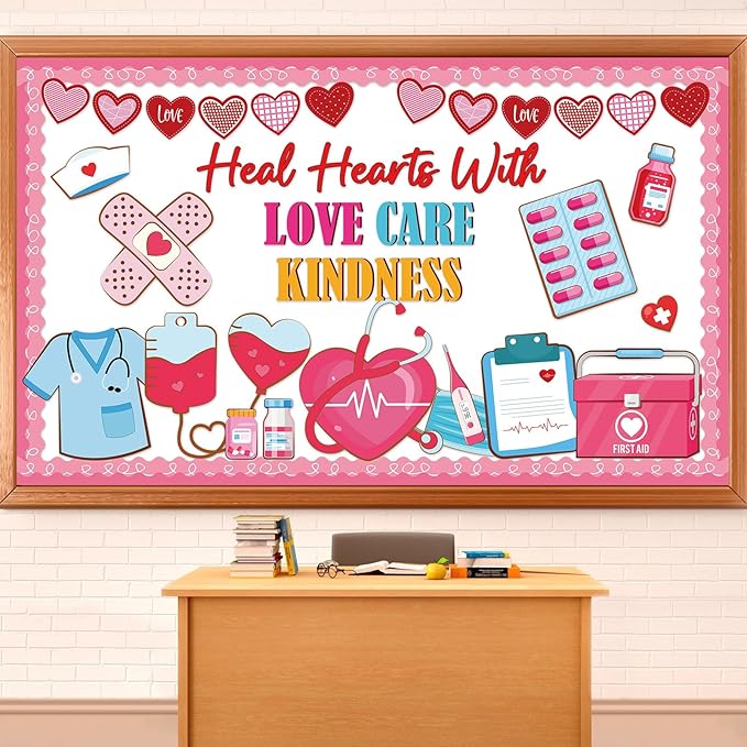 Nurse Bulletin Board Decorations Set Healthcare Bulletin Board Healthy Kindness Nursing Paper Cutouts Medical Health Classroom Decoration for Home School Office Decor Party Teacher Supplies
