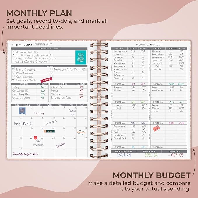 Clever Fox Budget Planner Spiral – Expense Tracker Notebook – Monthly Budgeting Organizer, Finance Logbook & Accounts Book to Control Your Money – Undated Bill Tracker, 6.3x8.4” - Rose Gold