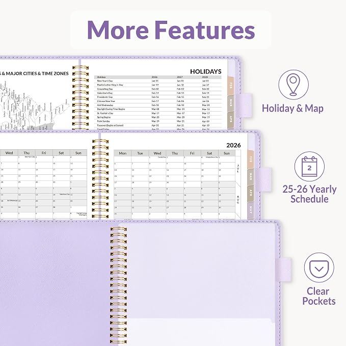 SUNEE 2026 Weekly & Monthly Planner 6.4"x8.5"- 12 Month (January 2026 - December 2026), Vegan Leather Cover, Pocket, Bookmark, Notes, Monthly Tab, Purple