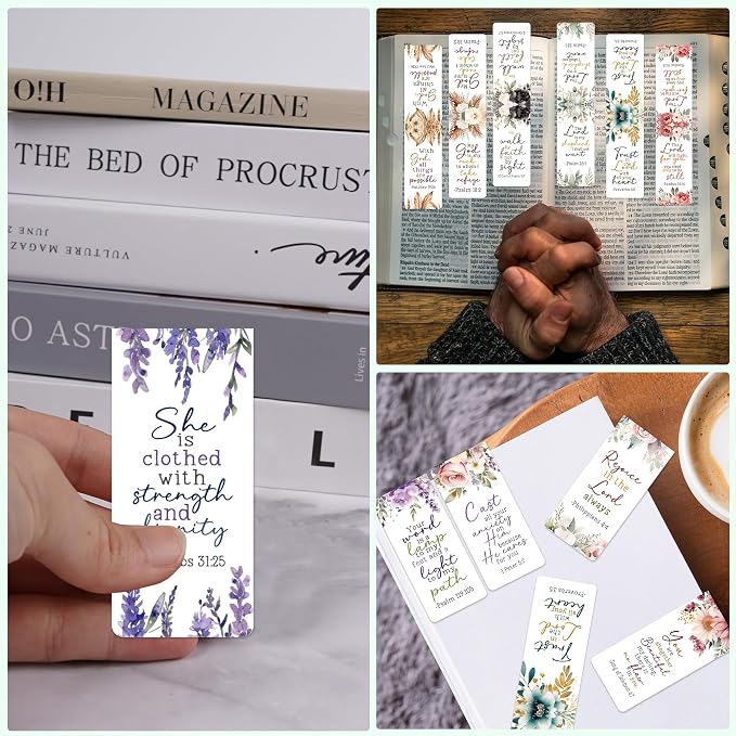 Bible Verse Floral Magnetic Bookmarks: 30 Pcs Inspirational Scripture Magnet Book Mark Clips for Reading, Flower Christian Page Markers Gifts for Women Students Church Reading School Office Supplies