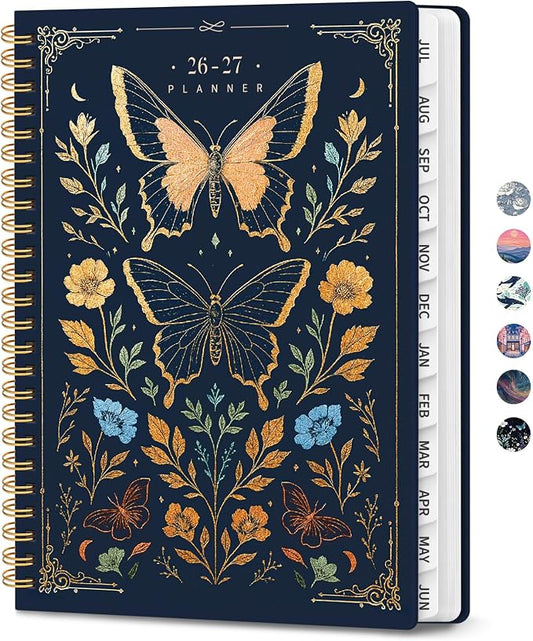 Planner 2026-2027, Hardcover Monthly and Weekly Academic Planner July 2026 - June 2027, Teacher and Student Calendar Agenda Book with Tabs, A4 (8.5" x 11"), Ideal for School and Office, Golden Butterfly