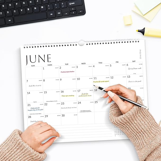 SUNEE Wall Calendar 2026 21 Months Apr. 2026 - Dec. 2027, 14.5"x11.5" Big Grid Hanging Calendar with Note for Organizing & Planning, Monthly Calendar 2026-2027 with Last Month and Next Month, White