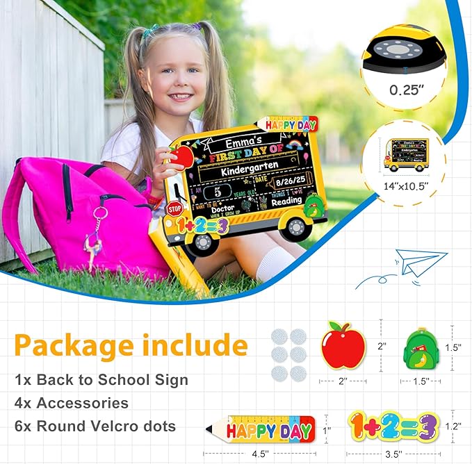 D4DREAM First Day of School Board - 14''x10.5'' Double-Sided Bus 1st First and Last Day of Preschool Pre-K Chalkboard Sign Reusable Back to School Sign Photo Prop Gift for Kids Son Daughter