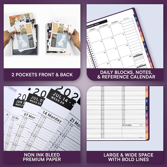 Ensight 2026 Appointment Book and Planner 8.5" x 11" Large Hourly Weekly Daily Schedule Book with Tabs, 15 Minute Time Slots, Purple Calendar Organizer Jan 2026–Dec 2026 Appointment Planner - Purple