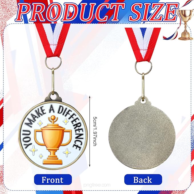 Cunno 20 Pcs You Make a Difference Medals Bulk 2'' Employee of the Month Award Enamel Star Recognition Medals with Neck Ribbon Trophy Prizes Gift for Colleague Coworker Team Retirement Competitions
