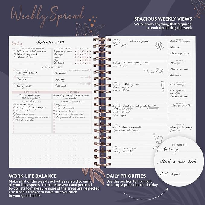 PLANBERRY Large Weekly Planner Premium – Undated Life & Budget Planner – Organizer & Productivity Journal, 8x10.4″ (Royal Blue)