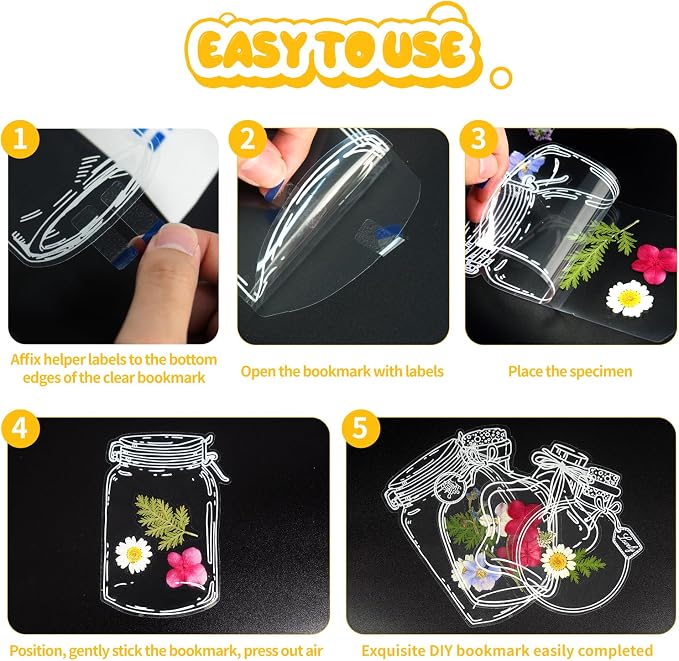 40Pcs DIY Bookmarks Kit, Transparent Dried Flower Bookmark, Filling Bookmarks with Flowers, 20 Styles Handmade DIY Bookmark Comes with 48Pcs Tab to Make Easier (Style 1)