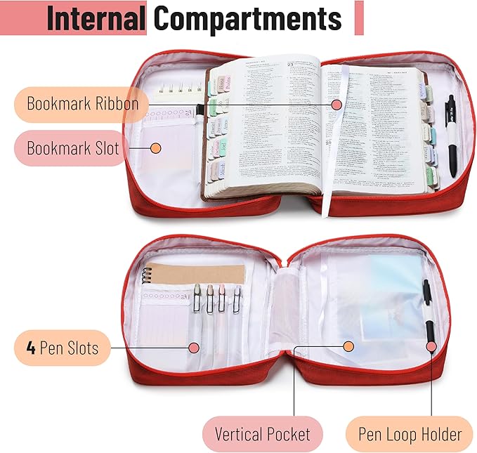 Mr. Pen- Bible Cover Case, Carrying Book Case with Durable Handle and Zippered Pocket, Bible Protective Church Bag for Men & Women, Christian Gifts, Fire Red