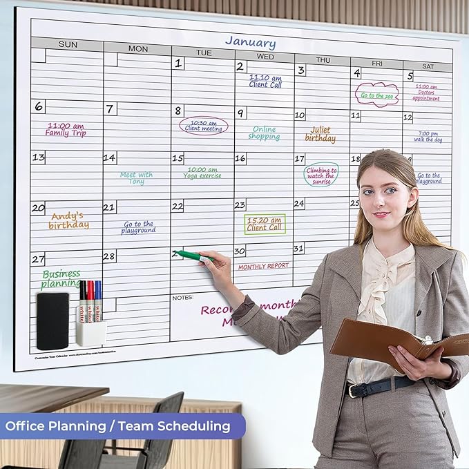 Large Magnetic Dry Erase Calendar for Wall, 38" x 50" Jumbo Monthly Planner, White Board Calendar for Office, Dual-Sided Magnetic Reusable