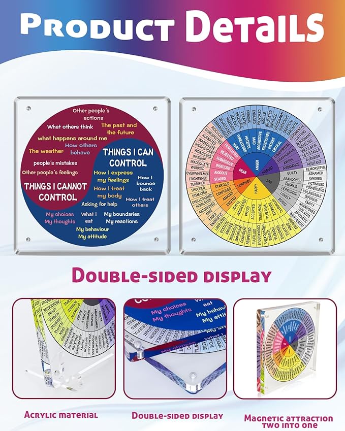 2 Pieces Acrylic Feelings Wheel & Needs Wheels Emotions Wheel Mental Health Tool for Home/Office/School Education Supplies School Classroom Decor