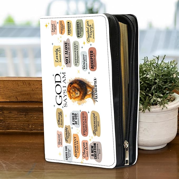 Personalized Bible Cover for Men, Christian Bible Case PU Leather, Jeus Bags Religious Appreciation Gifts for Women Girls Daughter Christian with Handle Zipper (BIBLE-10, M-2XL)