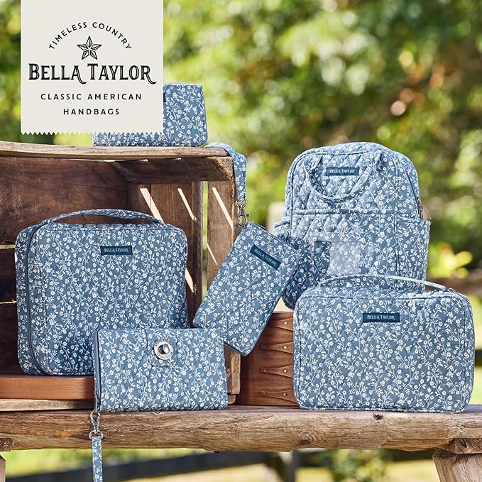 Bella Taylor Small Bible Cover for Women, Quilted Cotton Fabric Bible Case for 6 x 9 inch Bibles, Heritage Blue Floral