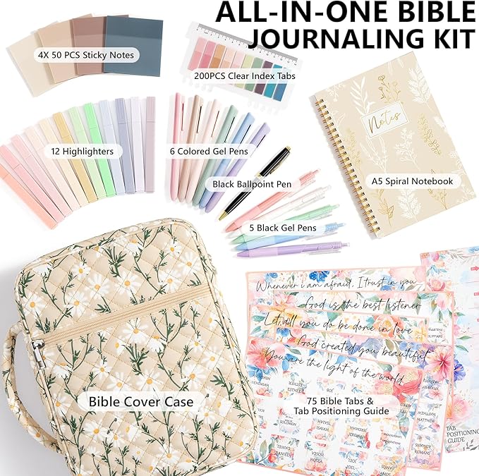 Bible Cover Case for Women Large Bible Bag, Bible Study Supplies Journaling Kit Quilted Church Bag with Handle, Puffer Book Carrying Case w/Tabs Accessories Mothers Day Christian Gifts for Women Mom