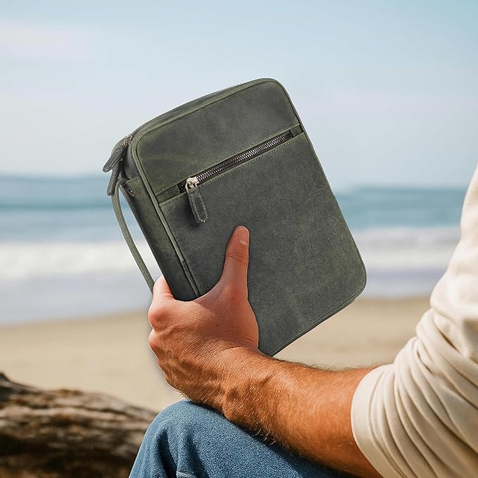 LEATHER VILLAGE Handmade Vintage Leather Bible Cover for Men & Women - Large Protective Bible Case & Organizer for Church, Travel & Study Christian Religious Antique Bookmark - Olive