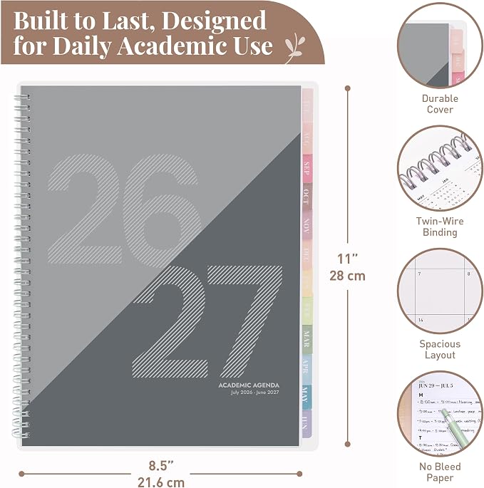 Rileys Academic Planner 2026-2027, Daily, Weekly & Monthly Planner, July 2026 - June 2027, Student Notes Pages, Twin-Wire Binding, Weekly Agenda for School & Work (8.5 x 11-Inches, Geographic, Black)